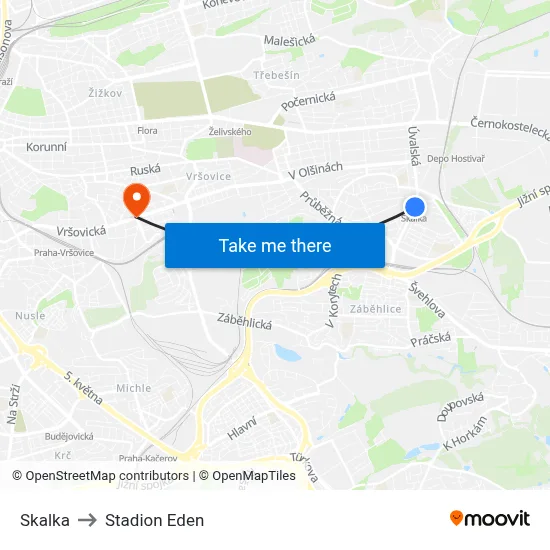 Skalka to Stadion Eden map