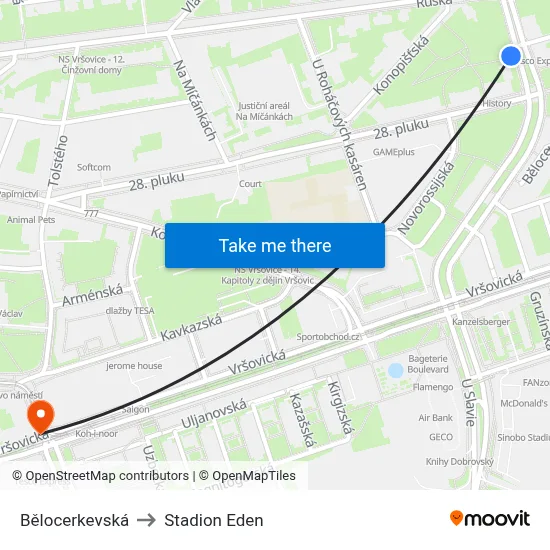 Bělocerkevská to Stadion Eden map