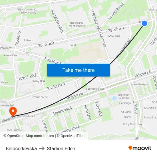 Bělocerkevská to Stadion Eden map