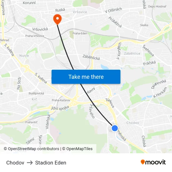 Chodov to Stadion Eden map