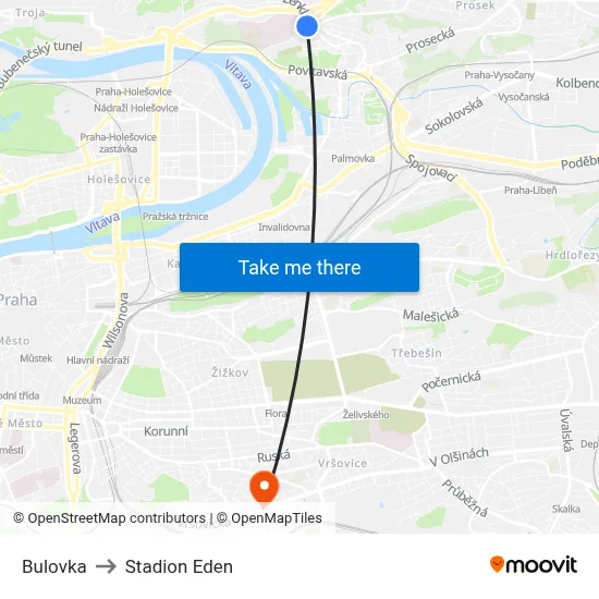 Bulovka to Stadion Eden map