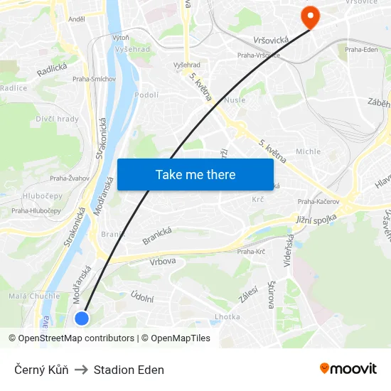 Černý Kůň to Stadion Eden map