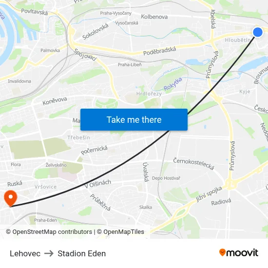 Lehovec to Stadion Eden map