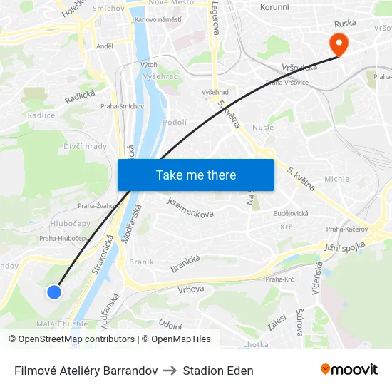 Filmové Ateliéry Barrandov to Stadion Eden map