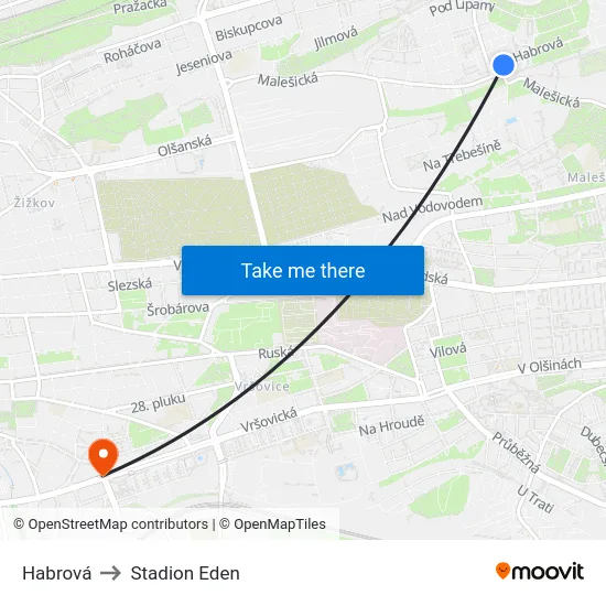 Habrová to Stadion Eden map