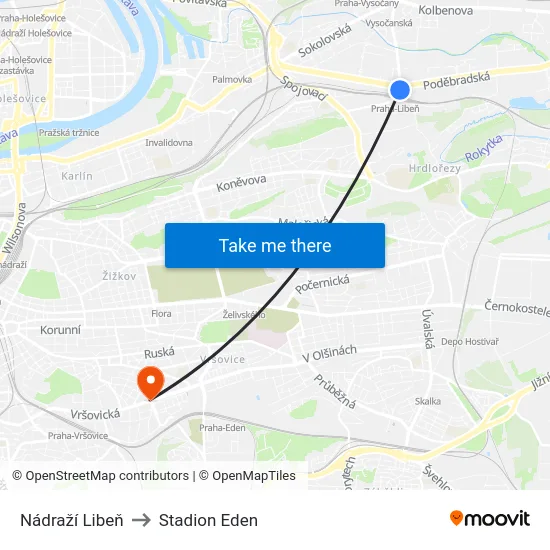 Nádraží Libeň to Stadion Eden map