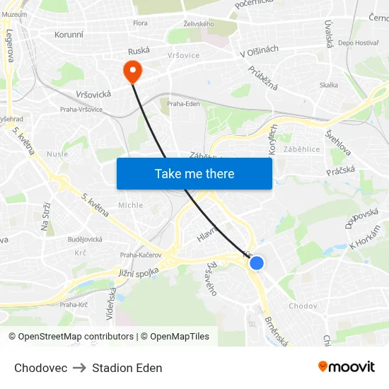 Chodovec to Stadion Eden map