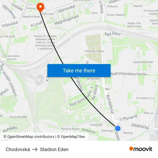 Chodovská to Stadion Eden map