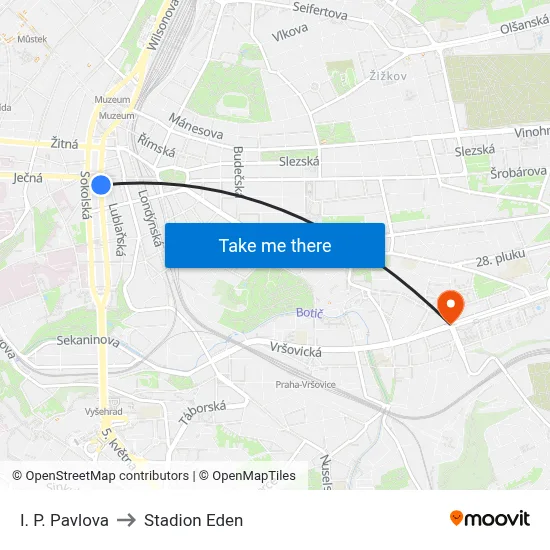 I. P. Pavlova to Stadion Eden map