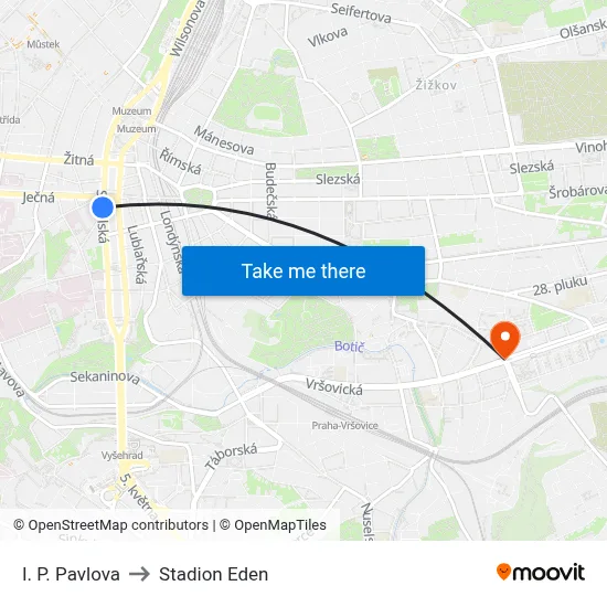 I. P. Pavlova to Stadion Eden map