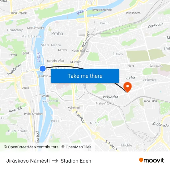 Jiráskovo Náměstí to Stadion Eden map
