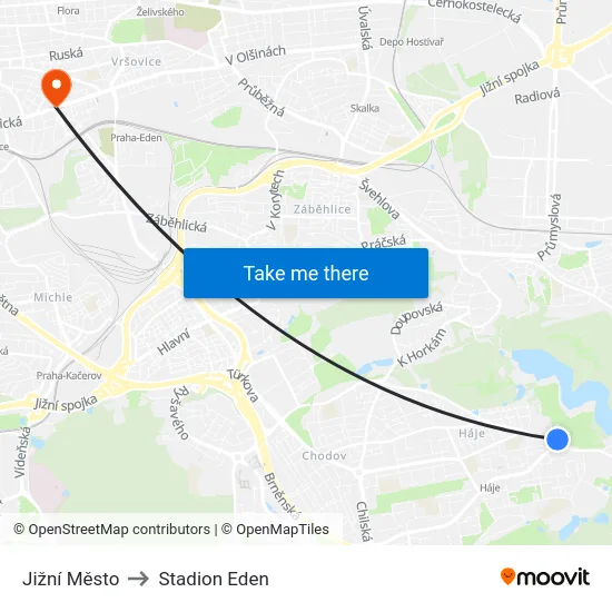 Jižní Město to Stadion Eden map