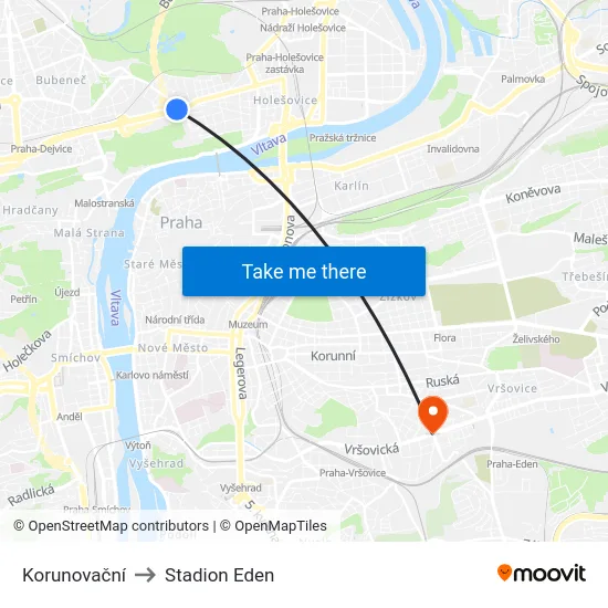 Korunovační to Stadion Eden map