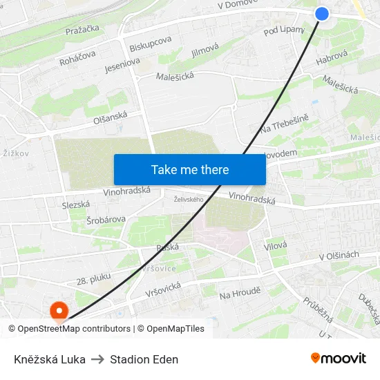 Kněžská Luka to Stadion Eden map