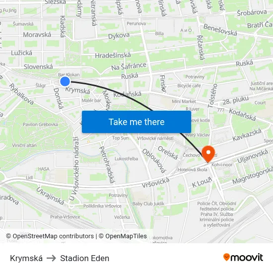 Krymská to Stadion Eden map