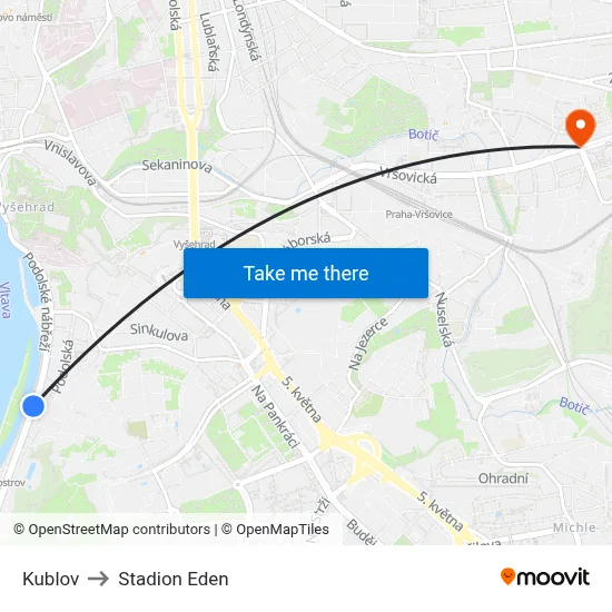Kublov to Stadion Eden map