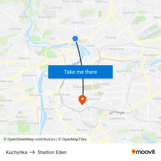 Kuchyňka to Stadion Eden map