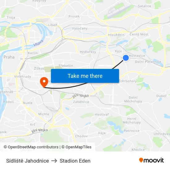 Sídliště Jahodnice to Stadion Eden map