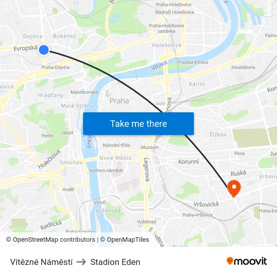 Vítězné Náměstí to Stadion Eden map