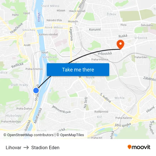 Lihovar to Stadion Eden map