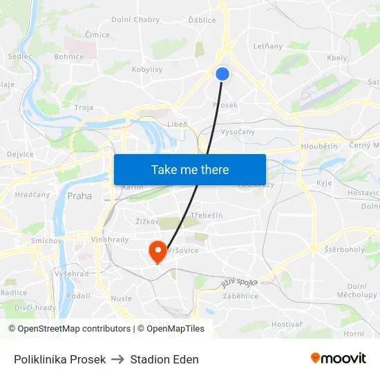 Poliklinika Prosek to Stadion Eden map