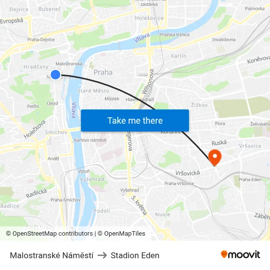 Malostranské Náměstí to Stadion Eden map