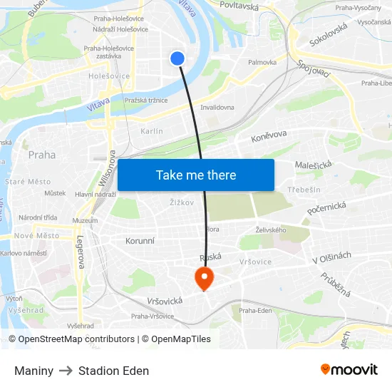 Maniny to Stadion Eden map