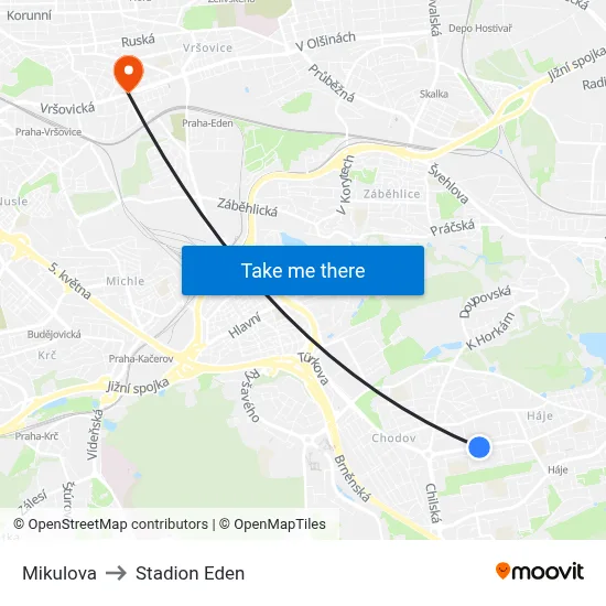 Mikulova to Stadion Eden map