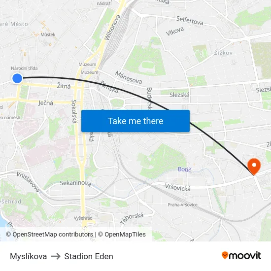 Myslíkova to Stadion Eden map
