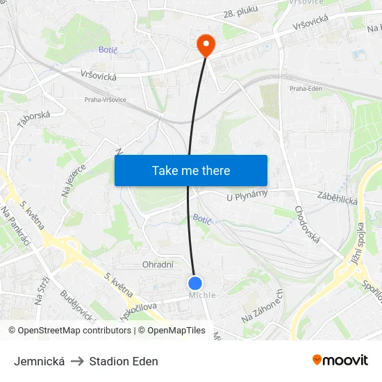 Jemnická to Stadion Eden map