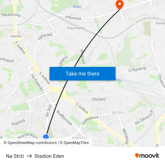 Na Strži to Stadion Eden map
