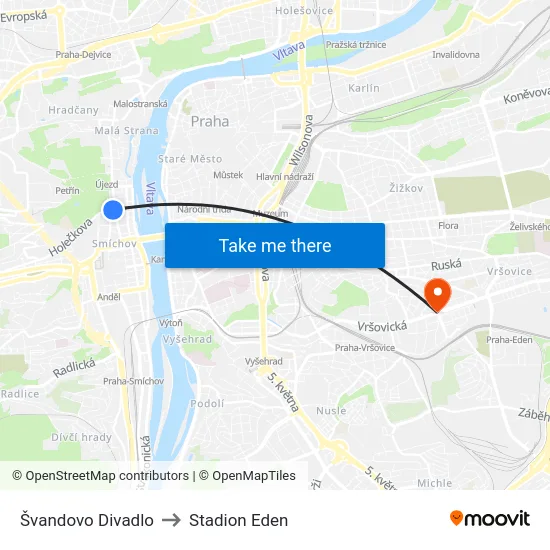 Švandovo Divadlo to Stadion Eden map