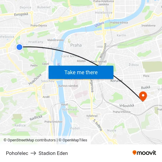 Pohořelec to Stadion Eden map