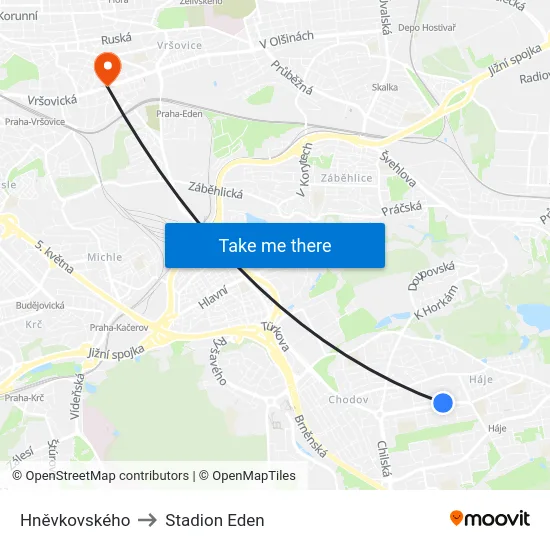 Hněvkovského to Stadion Eden map