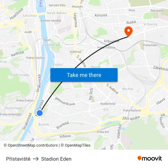 Přístaviště to Stadion Eden map