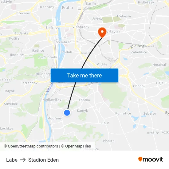 Labe to Stadion Eden map