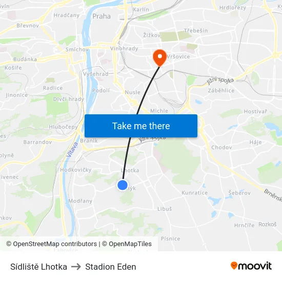 Sídliště Lhotka to Stadion Eden map