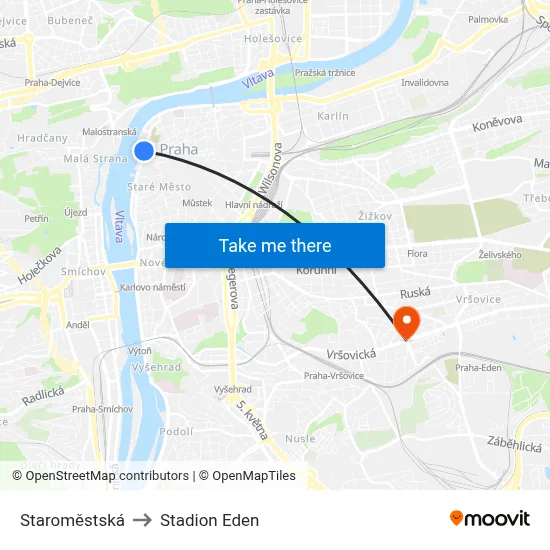 Staroměstská to Stadion Eden map