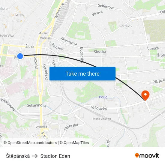 Štěpánská to Stadion Eden map