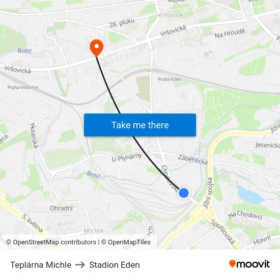 Teplárna Michle to Stadion Eden map
