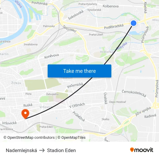 Nademlejnská to Stadion Eden map