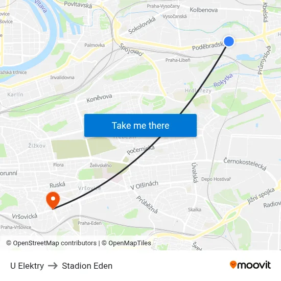 U Elektry to Stadion Eden map