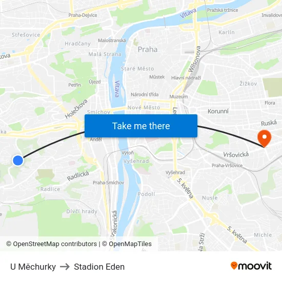 U Měchurky to Stadion Eden map