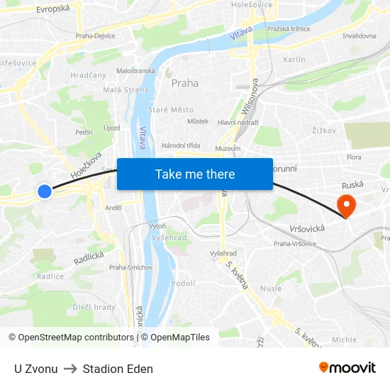 U Zvonu to Stadion Eden map