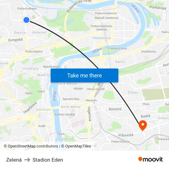 Zelená to Stadion Eden map