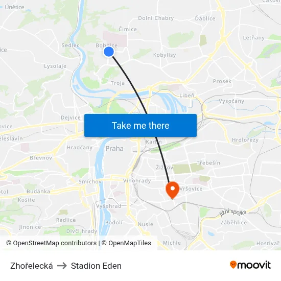 Zhořelecká to Stadion Eden map