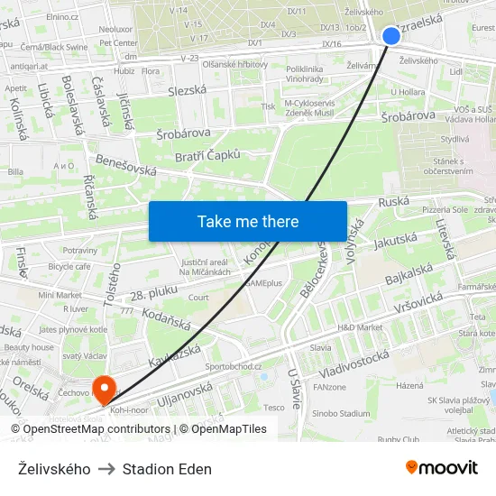 Želivského to Stadion Eden map