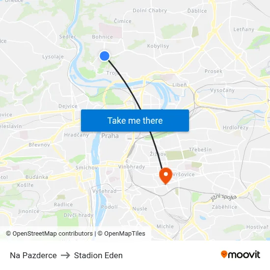 Na Pazderce to Stadion Eden map