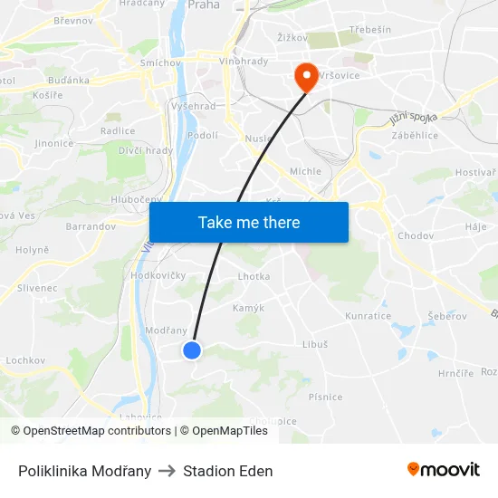 Poliklinika Modřany to Stadion Eden map