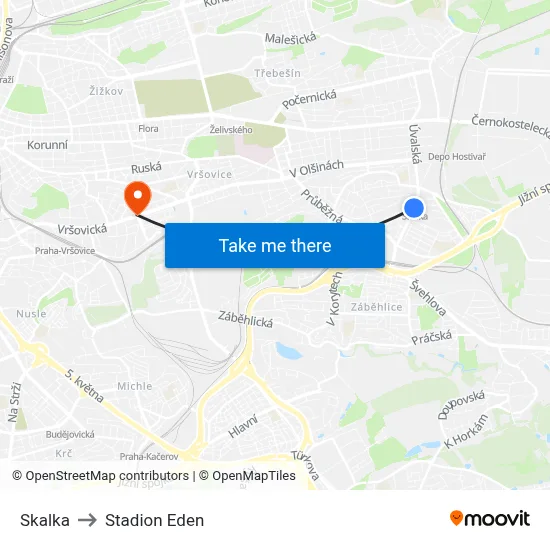 Skalka to Stadion Eden map